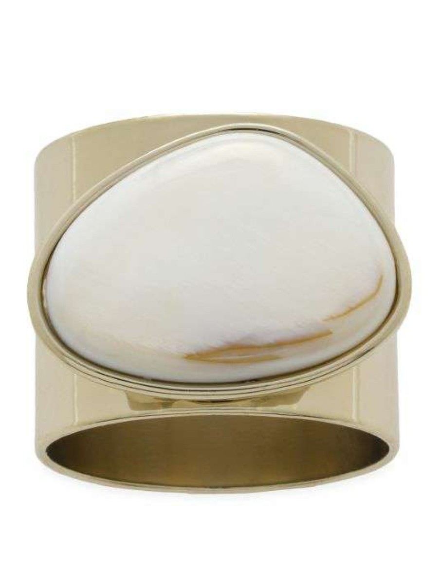 Dining & Entertaining * | Joanna Buchanan Mother Of Pearl Gilt Edge Shell Napkin Rings 2-Piece Set