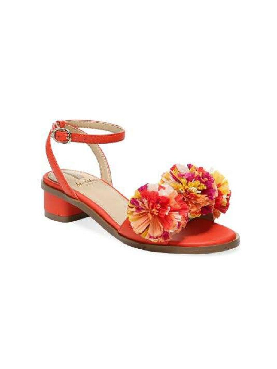 Shoes * | Sam Edelman Little Girl'S & Girl'S Ilia Mini Faux Leather & Raffia Pom Sandals For Kids