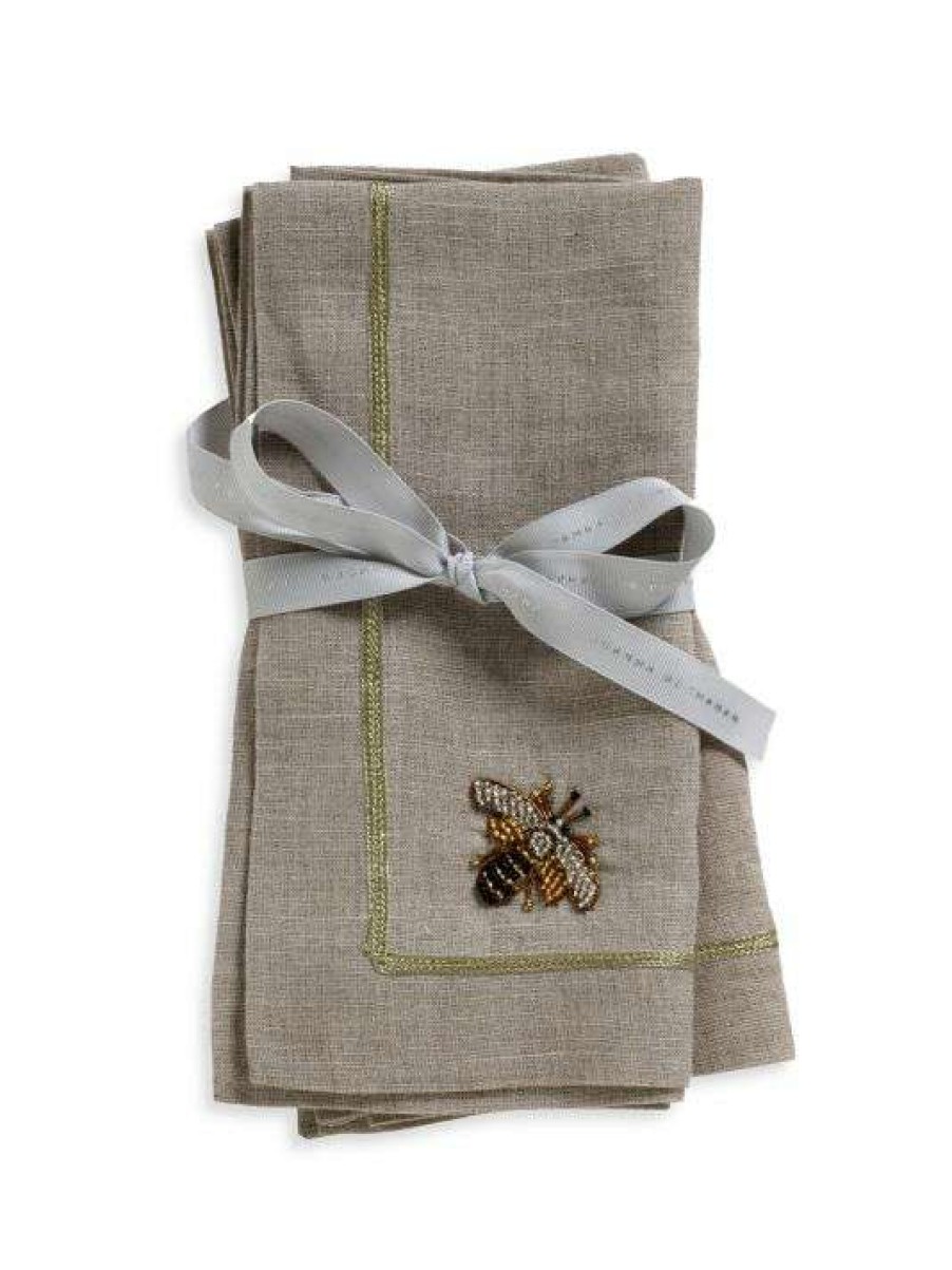 Dining & Entertaining * | Joanna Buchanan Gold Trim Linen Dinner Napkins 2-Piece Set